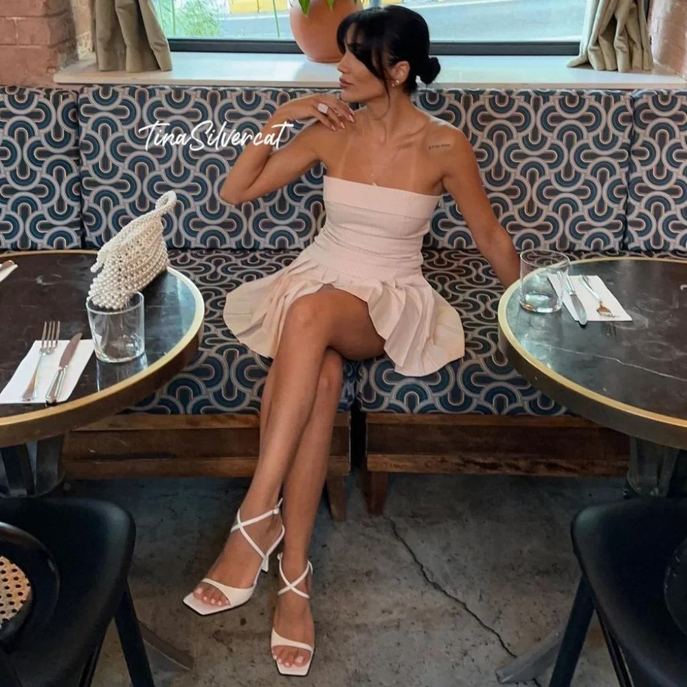 Zara Strapless Mini Pleated Dress Pale Pink NWT_7